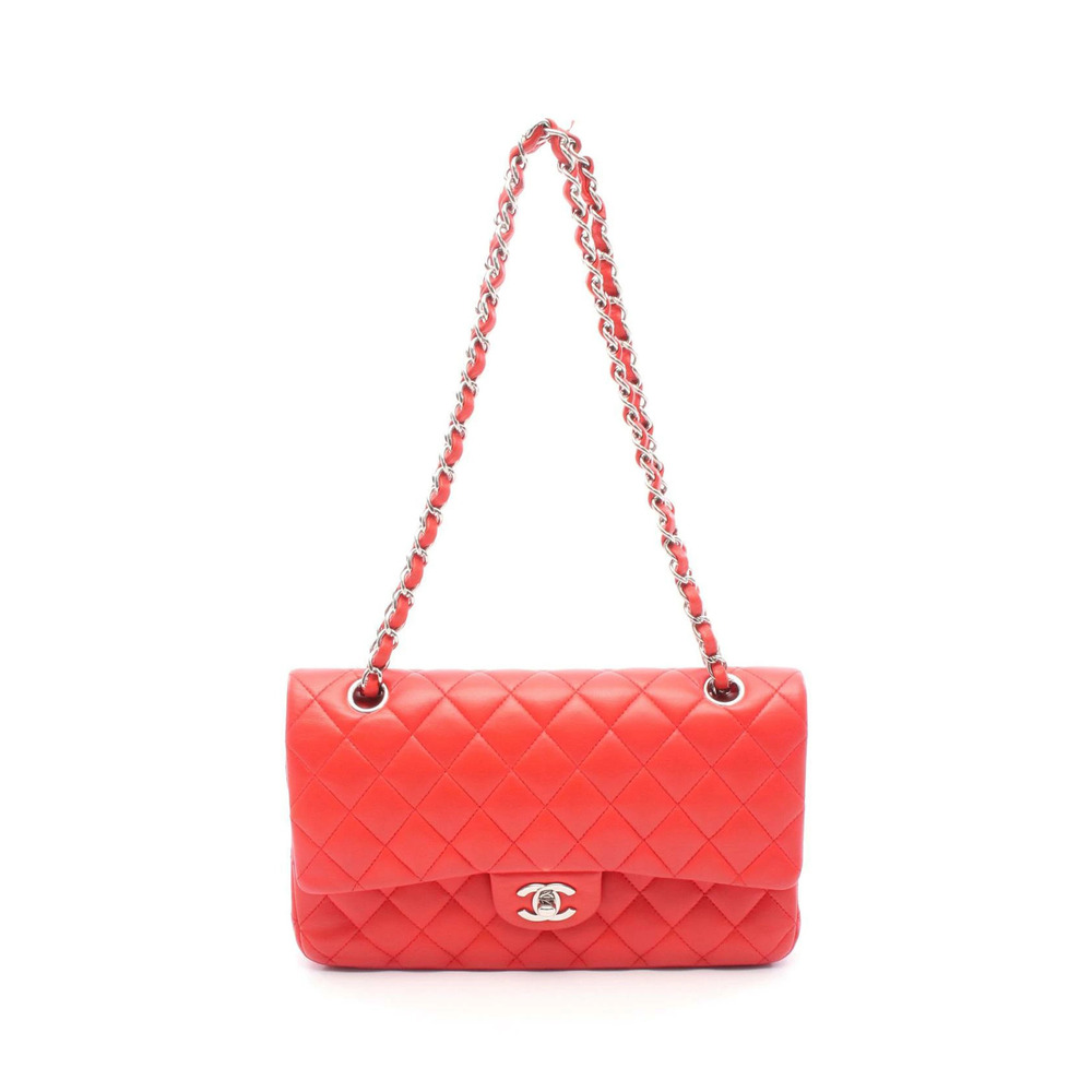 Chanel Matelasse Double Flap Shoulder Bag Leather Red